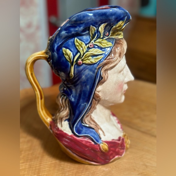 Antique French Majolica large Pitcher by Frie Onnaing Marienne Woman 1870-1900 - Picture 1 of 6